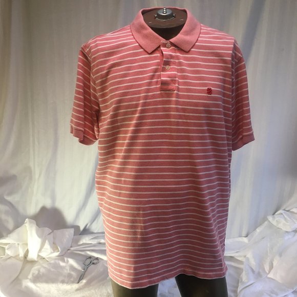 Izod Polo Shirt Mens XL Golf PInk White Stripe Short Sleeve Logo 100% Cotton - Picture 1 of 16